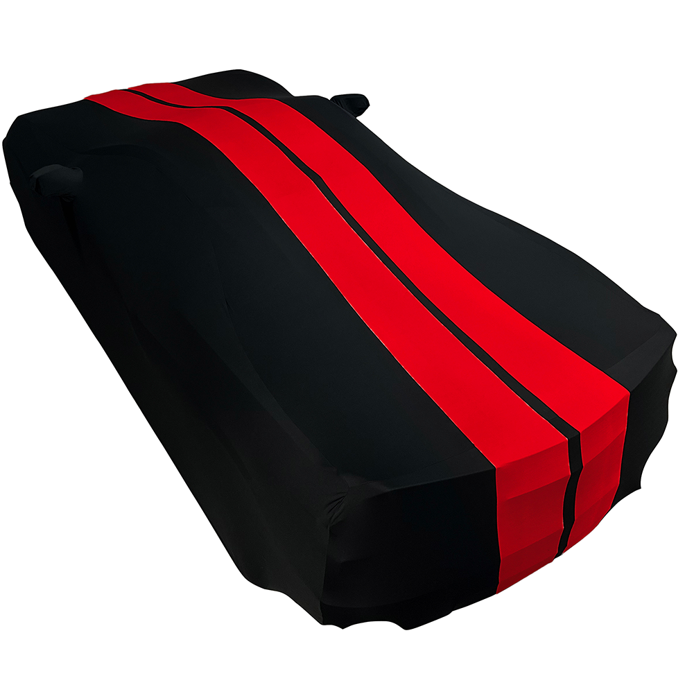 Corvette Ultraguard Stretch Satin Car Cover - Black W/Red Stripes - Indoor : C8 Stingray, Z51, Z06