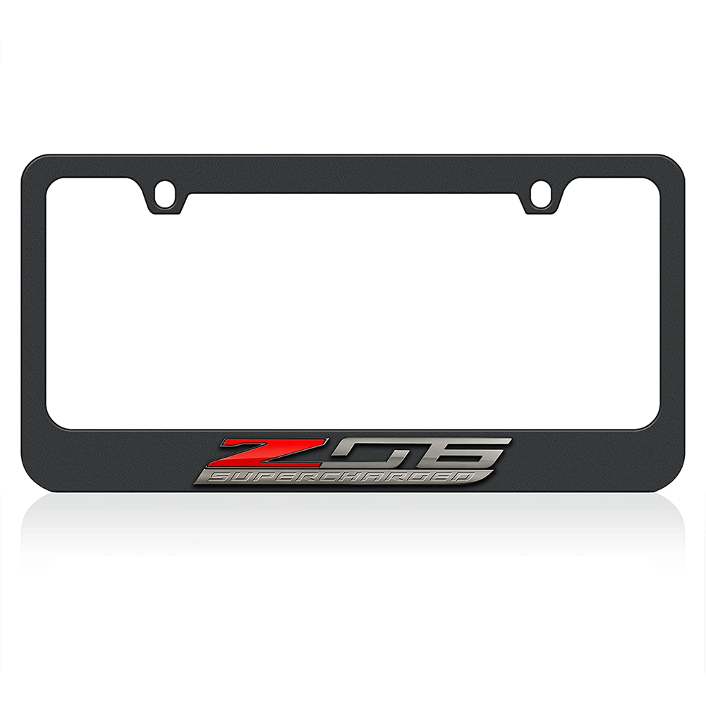 Corvette Black License Plate Frame W/Z06 Supercharged Logo : C7 Z06