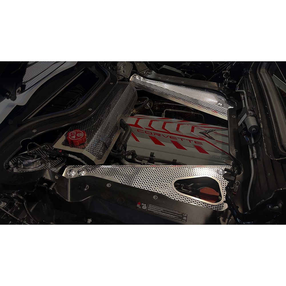 C8 Corvette HTC Header Guard & Crossmembers Covers : Stainless Polished Perforated