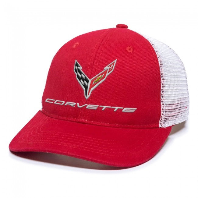 C8 Corvette Ladies Mesh Ponytail Hat : Red