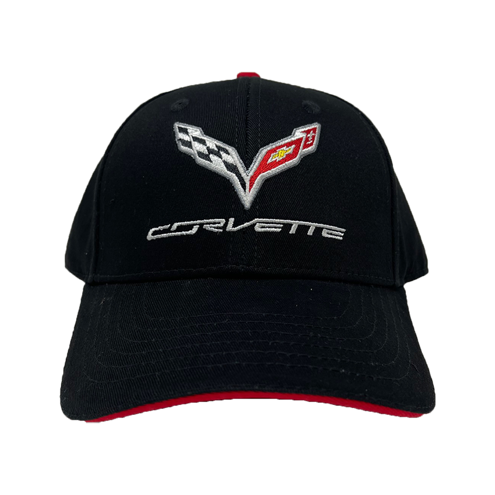 C7 Corvette Logo Structured Cap : Black/Red Sandwich Bill