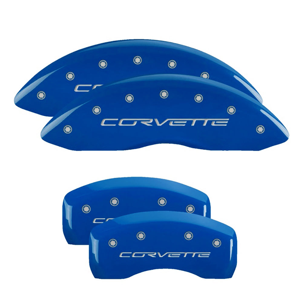 Corvette Brake Caliper Cover Set (4) - Jetstream Blue with Silver Bolts and Script : 2005-2013 C6 only