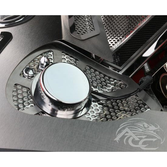 C8 Corvette Perforated Shock Tower Cover Inserts w/Chrome Cap 2Pc : Polished/Brushed Stainless Steel