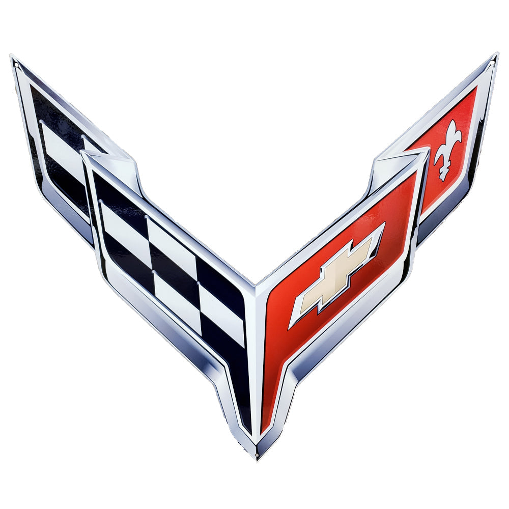 C8 Corvette Crossed Flag Emblem Metal Sign - Supersized 36" x 35"