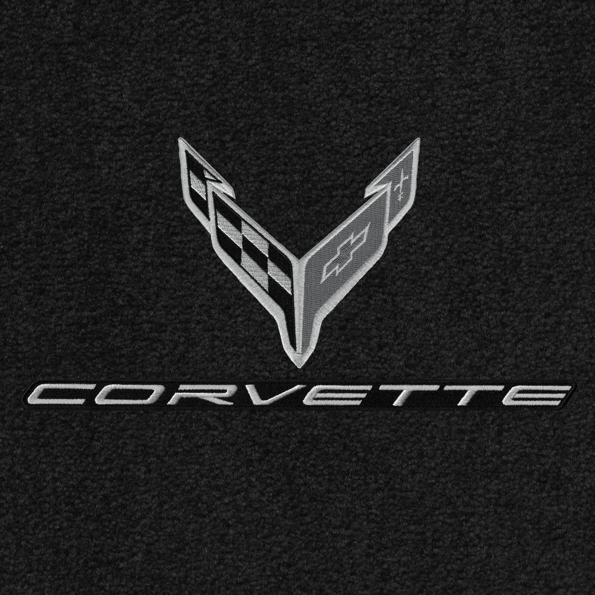 C8 Corvette Floor Mats - Lloyds Mats with C8 Crossed Flags & Corvette Script