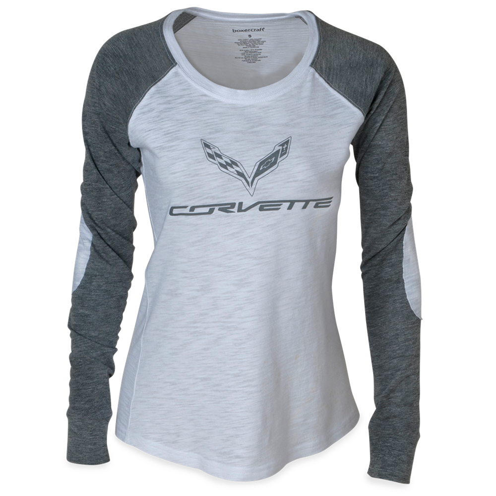 C7 Corvette Ladies Raglan Patch T-shirt : Grey/White