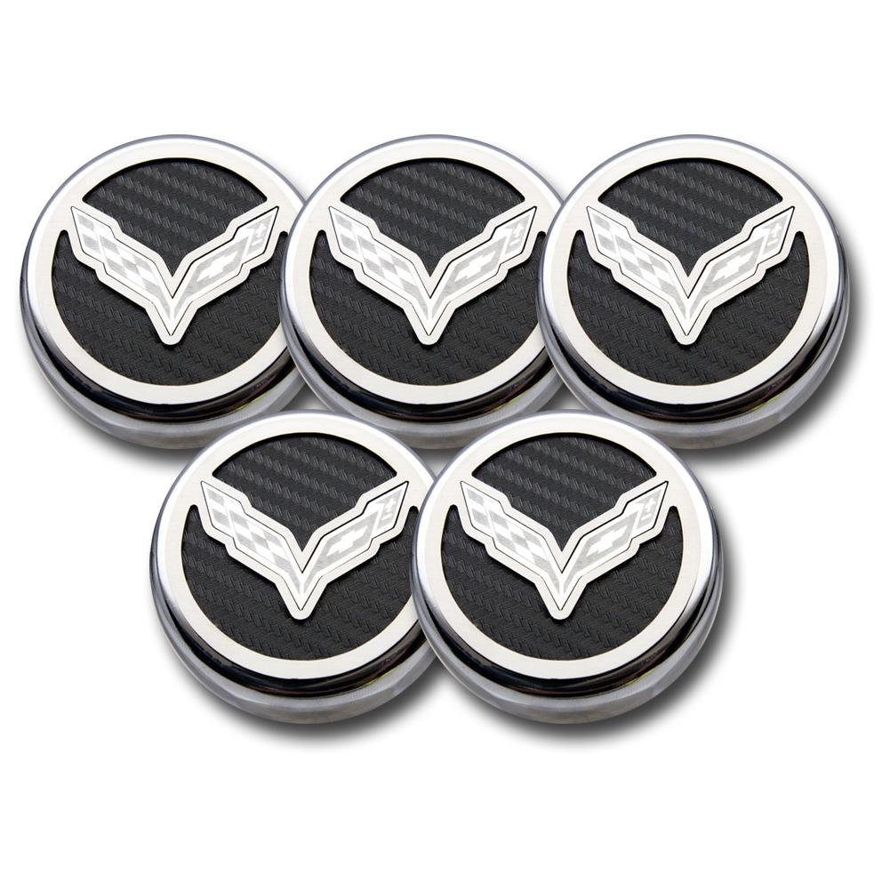 Corvette Automatic Cap Cover Set - Crossed Flags - Chrome/Brushed/Carbon Fiber : C7 Stingray, Z51