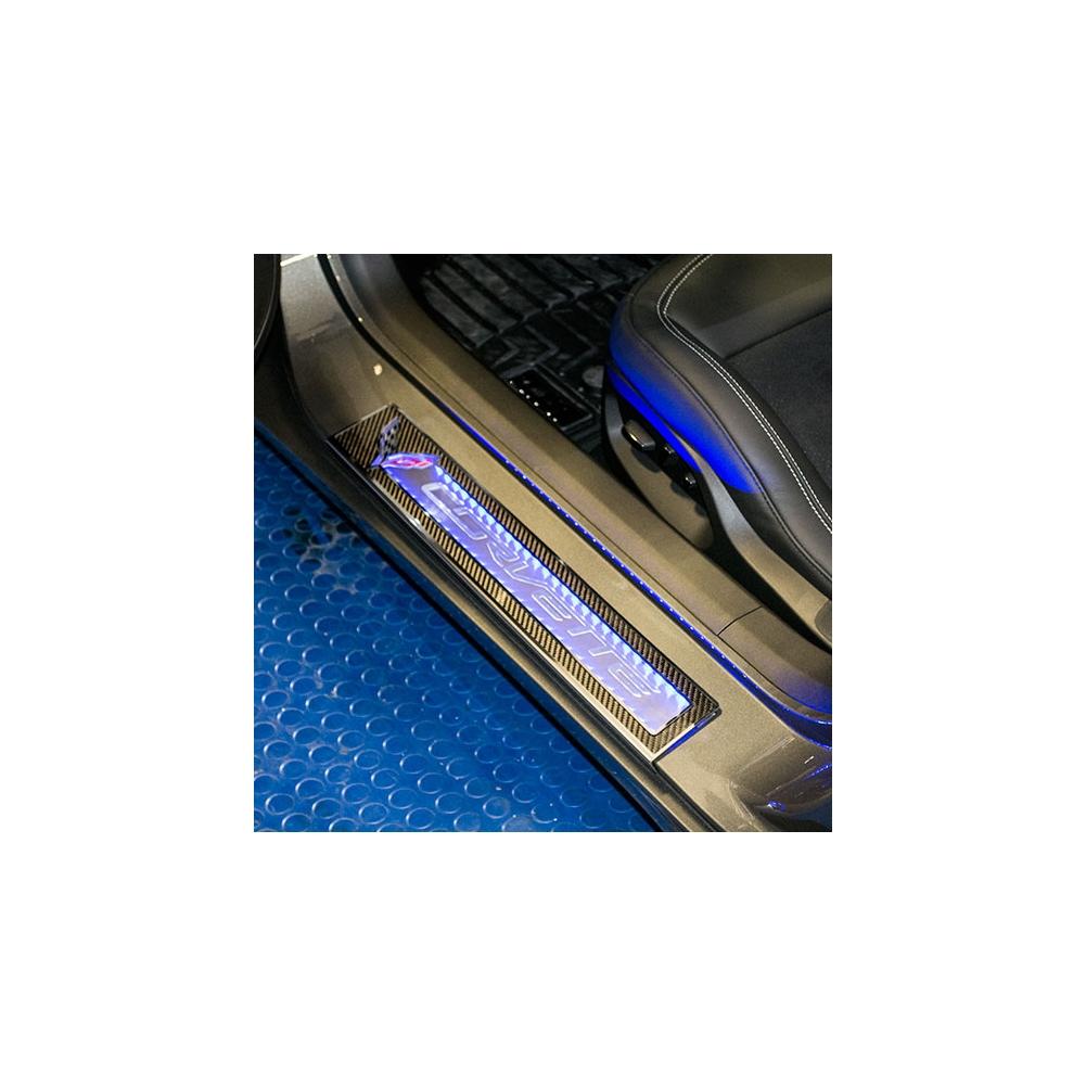 Corvette Door Sill - Carbon Fiber Overlay w/Polished Trim & LED Lighting Kit : C7 Stingray, Z51
