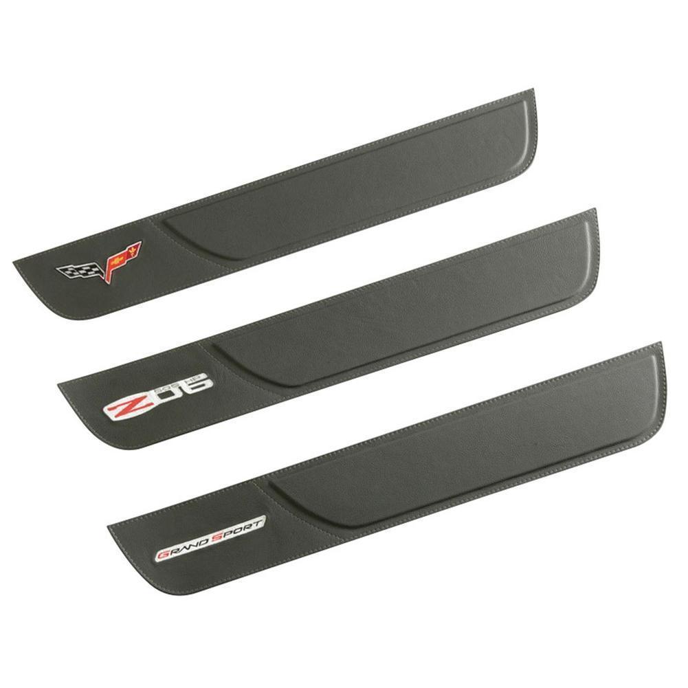 Corvette Door Sill Plates - Leather w/Embroidered Logo : 2005-2013 C6, Z06 or Grand Sport