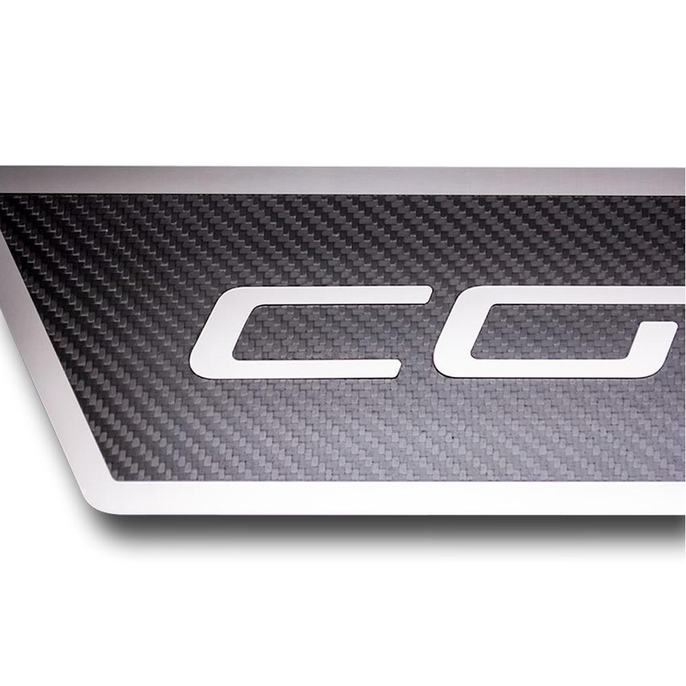 Corvette Door Sill Plates - Stainless Steel Corvette Script with Carbon Fiber Overlay : 2005-2013 C6