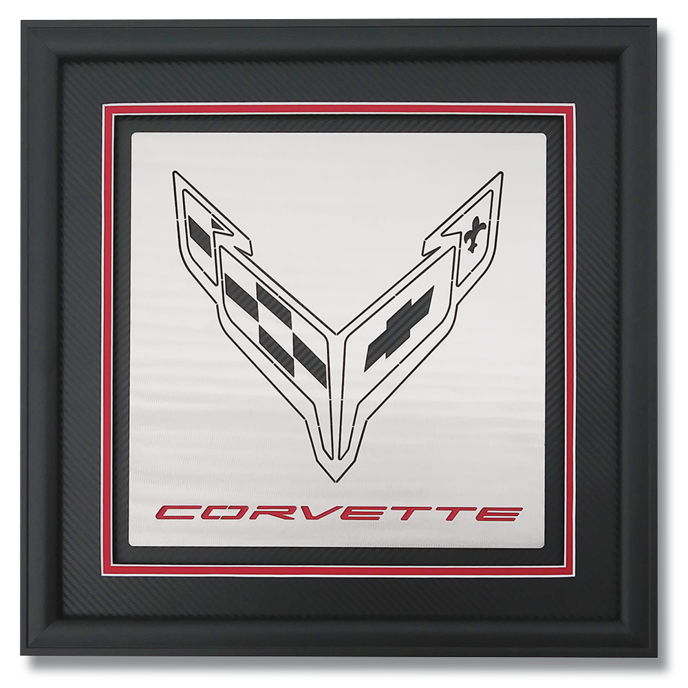 Corvette Next Generation Crossed Flag Emblem Signature Shadow Box - 18.5