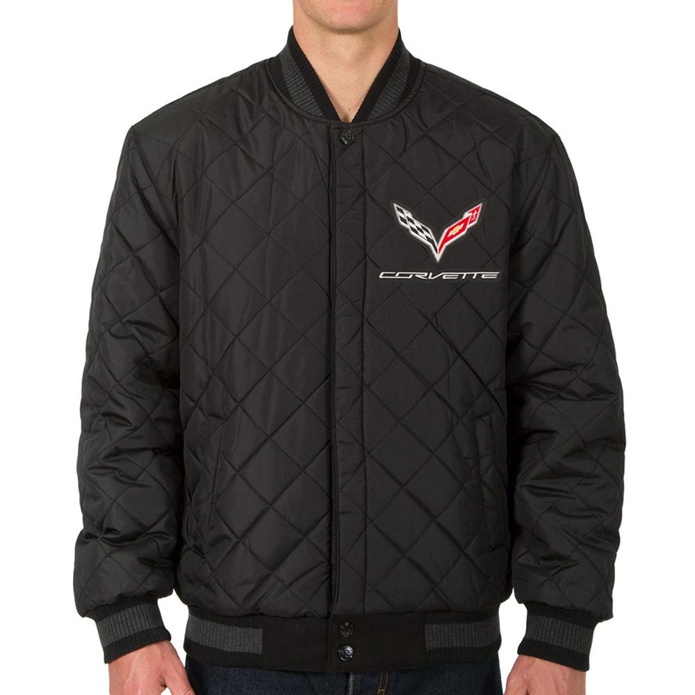 Corvette Reversible Wool Varsity Style Jacket w/Leather Sleeve - Charcoal : C7 Stingray, Z51