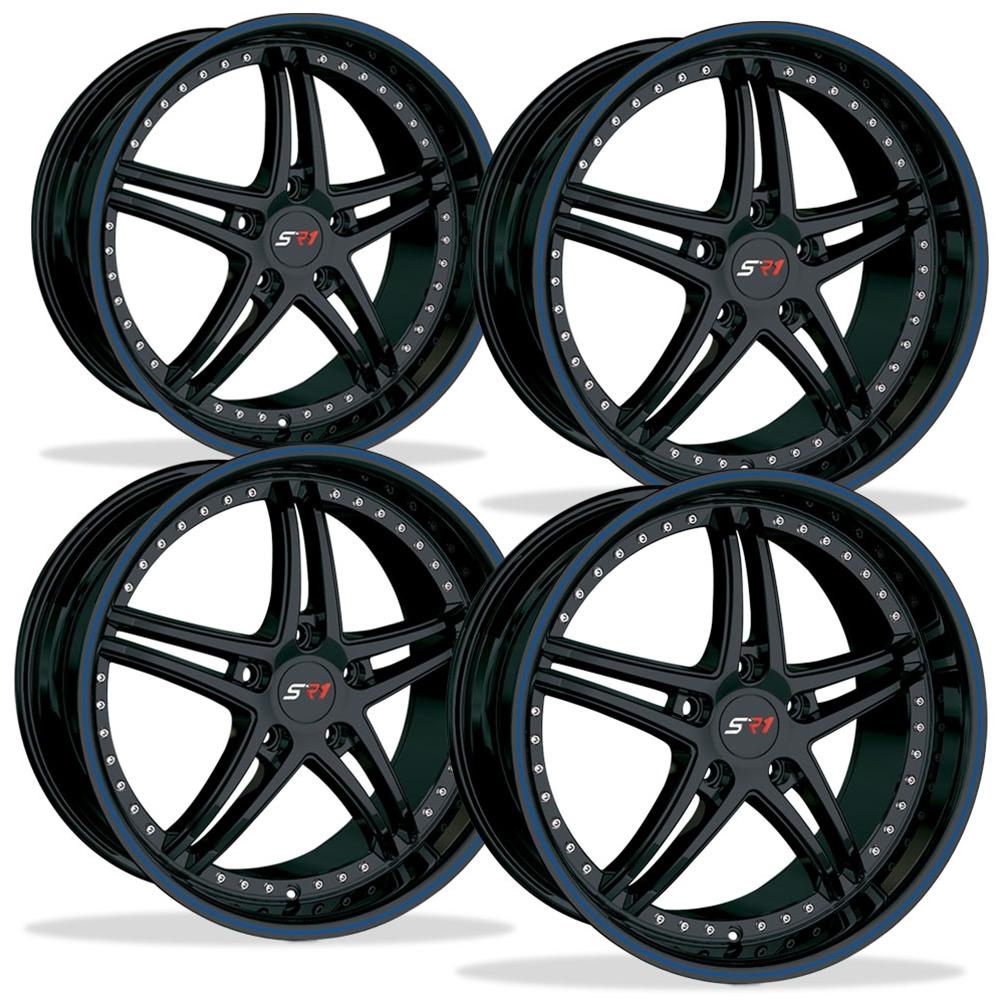 Corvette SR1 Performance Wheels - BULLET Series (Set) : Gloss Black w/Blue Stripe