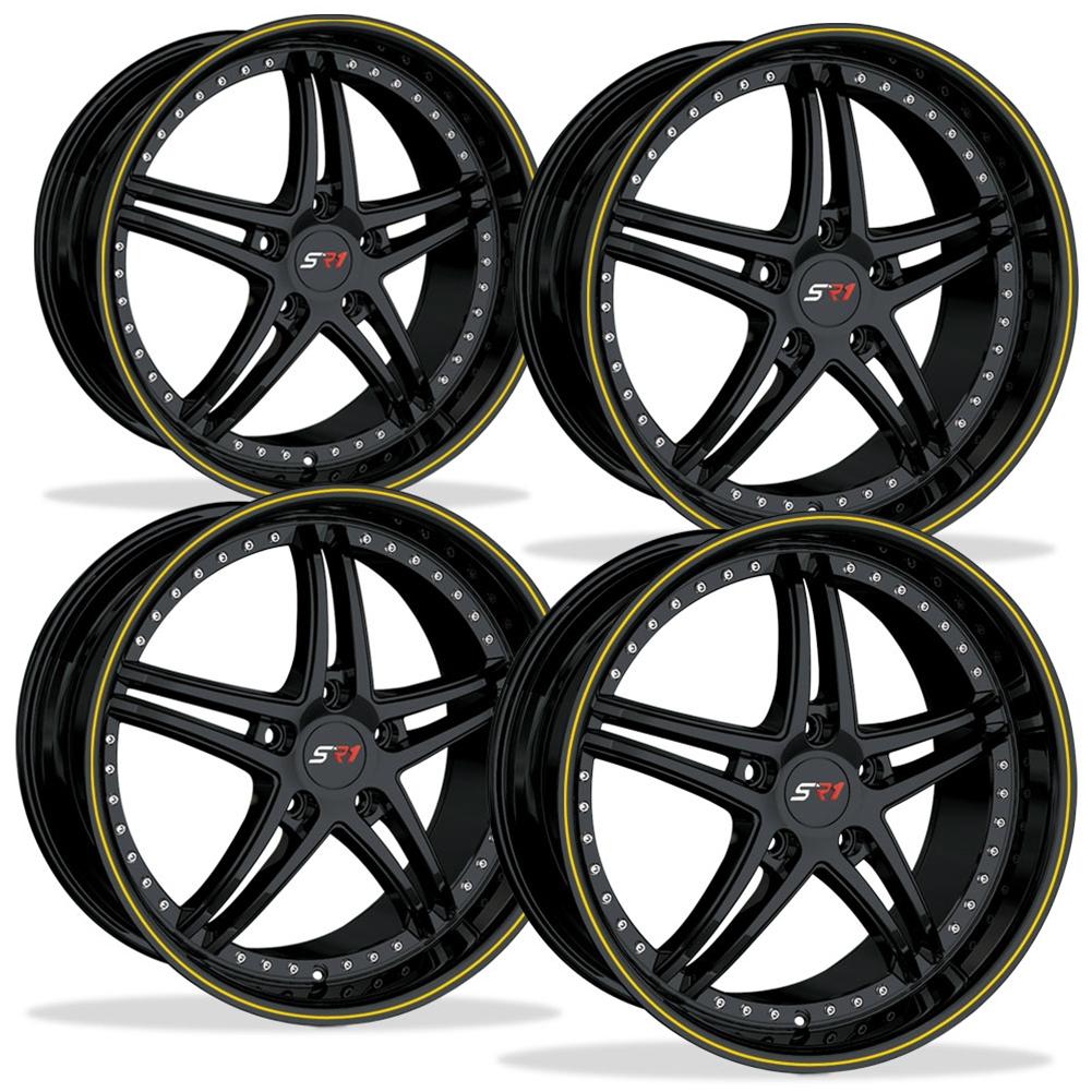 Corvette SR1 Performance Wheels - BULLET Series (Set) : Gloss Black w/Yellow Stripe