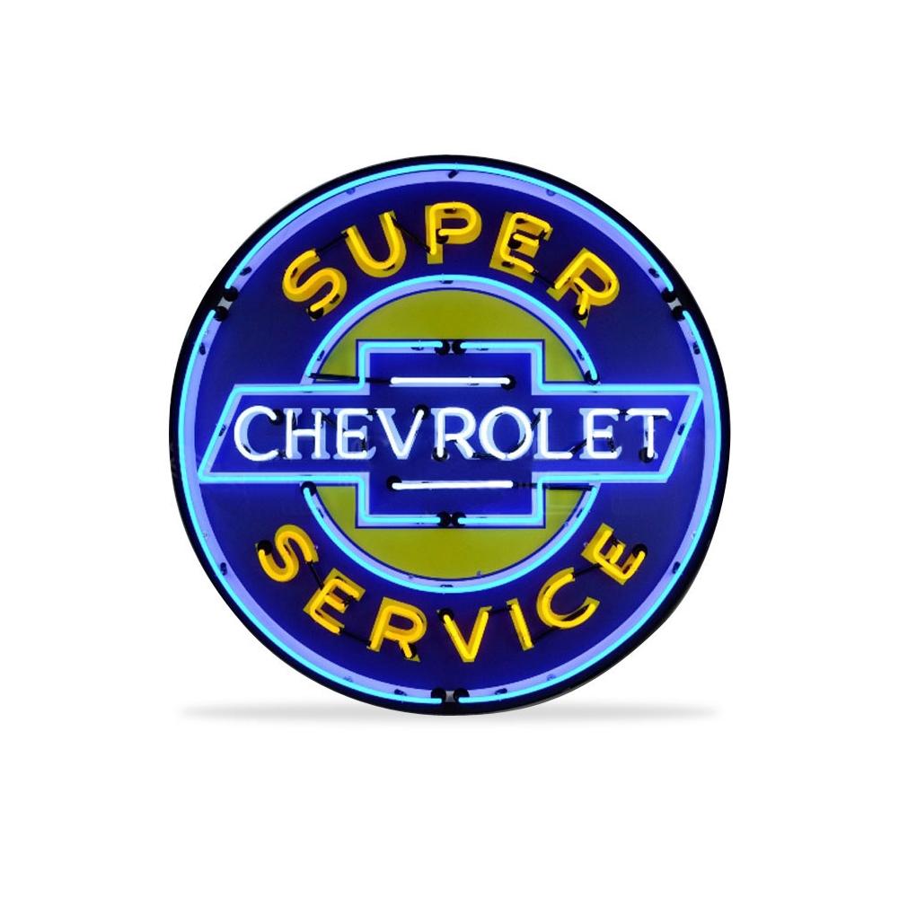Corvette - Super Chevrolet Service - Neon Sign in a Metal Can : Large 36 Inch Across
