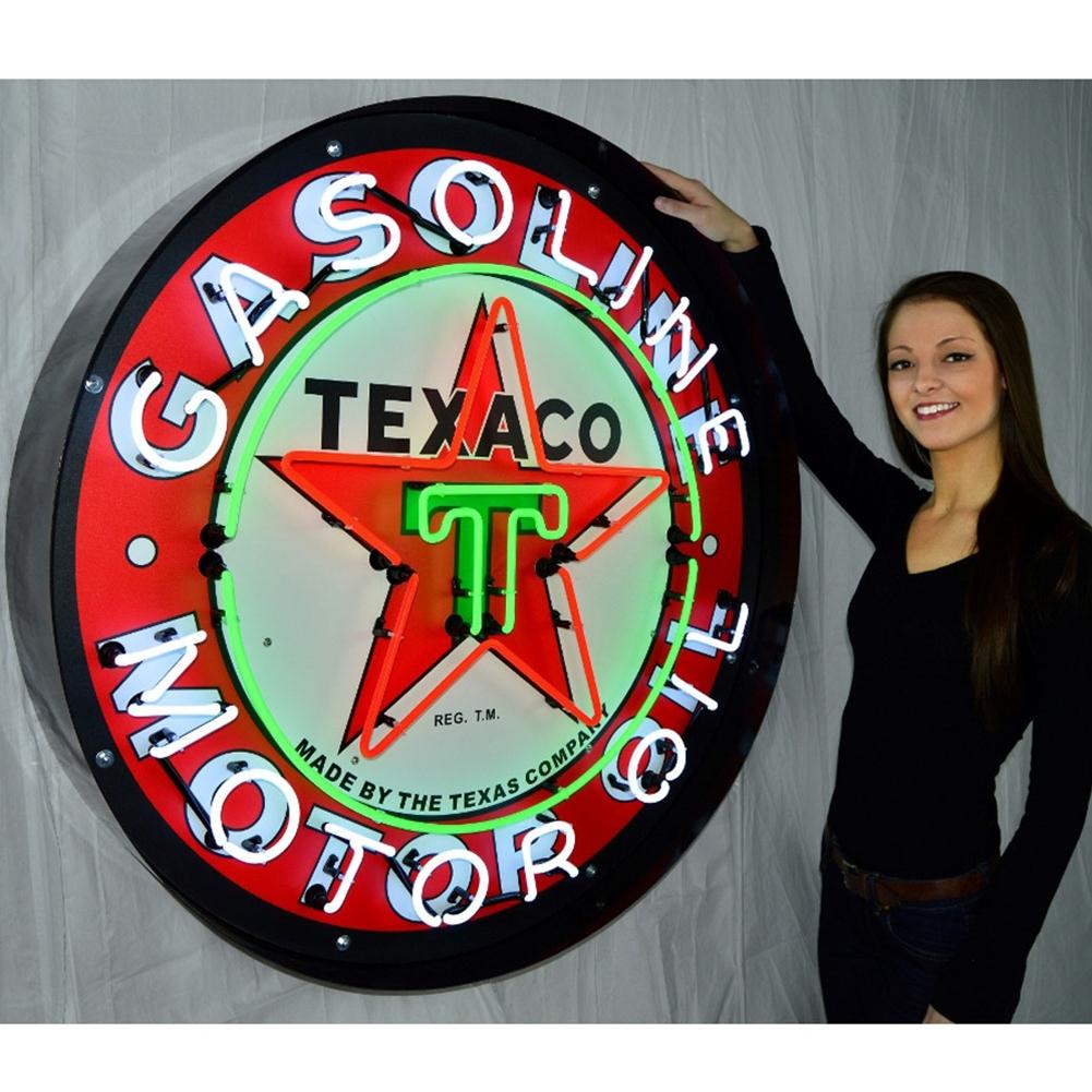 Corvette - Texaco Motor Oil - Neon Sign in a Metal Can : Large 36 Inch Across
