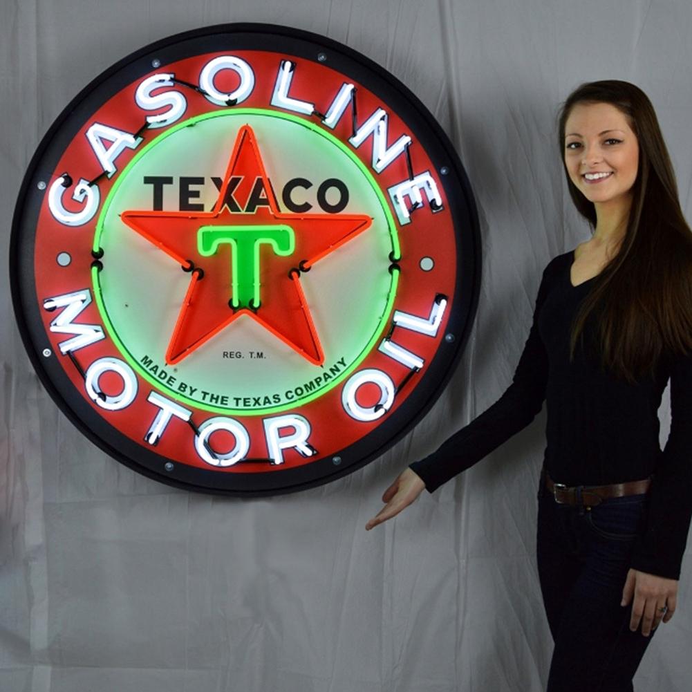 Corvette - Texaco Motor Oil - Neon Sign in a Metal Can : Large 36 Inch Across