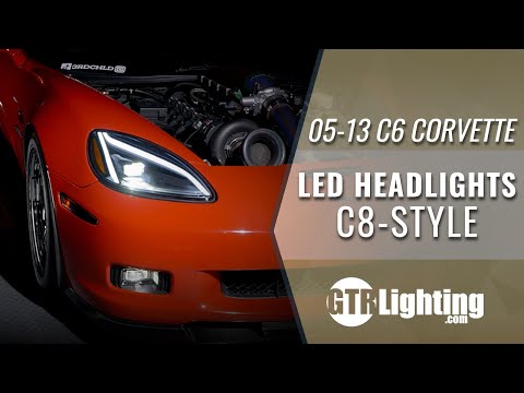 Corvette Headlight - GTR Carbide C8 Style - Led Headlights : 2005-2013 C6,  Z06, Grand Sport & ZR1