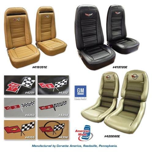 Corvette Embroidered Leather Seat Covers. Red 100%-Leather 2-Bolster: 1979-1981