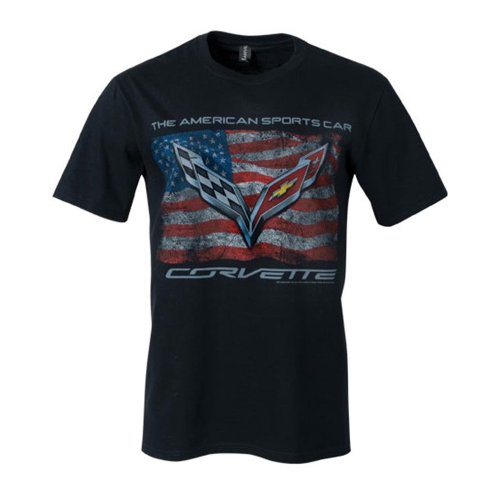 C7 Corvette Vintage USA Flag/American Sports Car T-shirt : Black