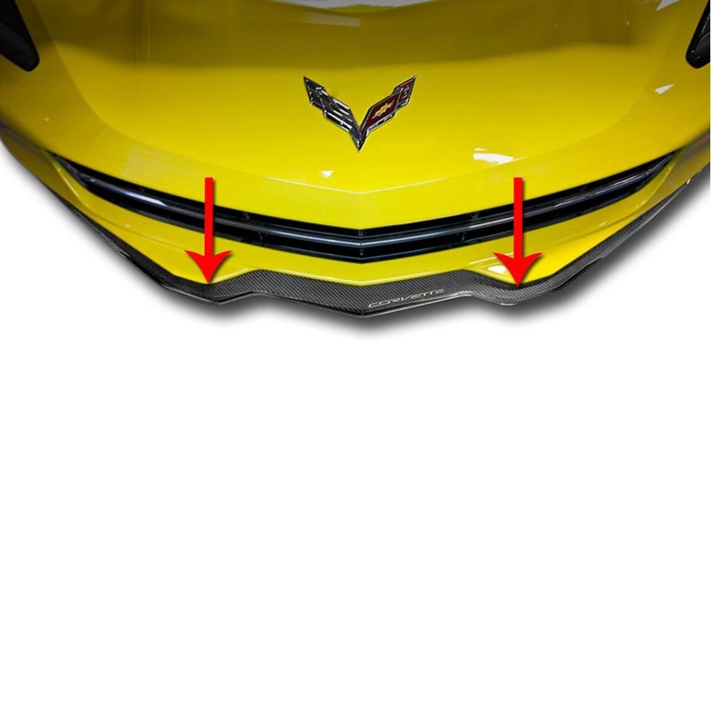 Corvette Front Lip Splitter - Polished w/Carbon Fiber Overlay - "Corvette" Script : C7 Stingray, Z51
