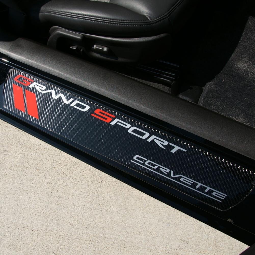 Corvette Door Sill Plates - Carbon Fiber with Grand Sport Logo : 2010-2013 C6