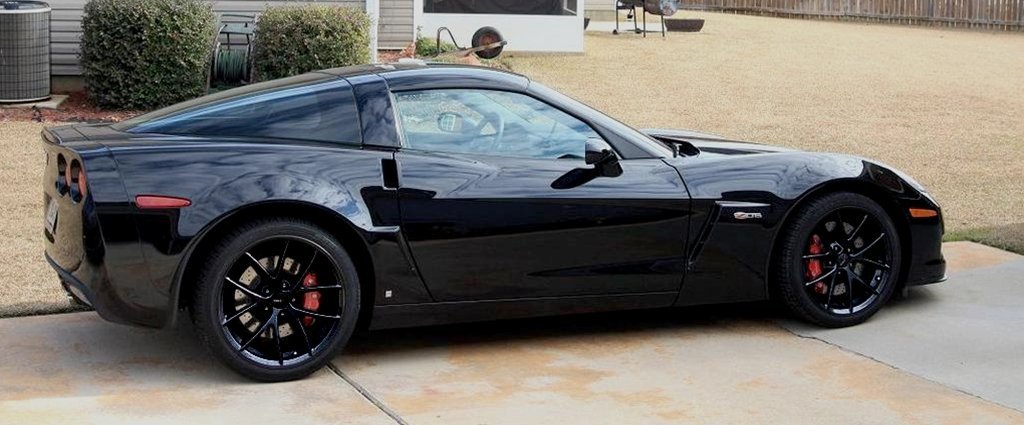 2009 C6Z06 Spyder Corvette GM Wheel Exchange (Set) : Semi-Gloss (Satin Finish) Black Powder Coat 18x9.5/19x12