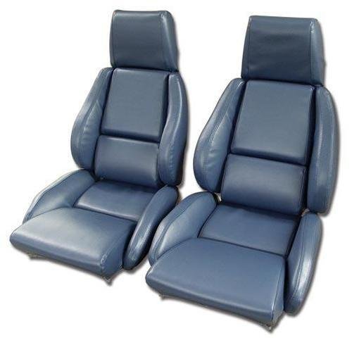Corvette Mounted Leather Like Seat Covers. Blue Standard No-Perforations: 1984-1985