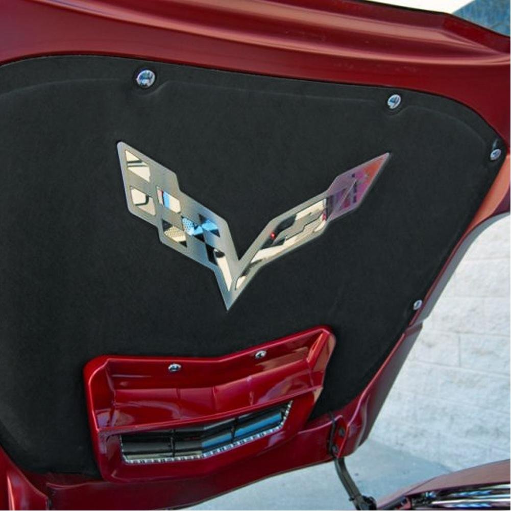 Corvette Hood Panel Badge - Crossed Flags - Polished/Brushed Stainless Steel : C7 Stingray, Z51