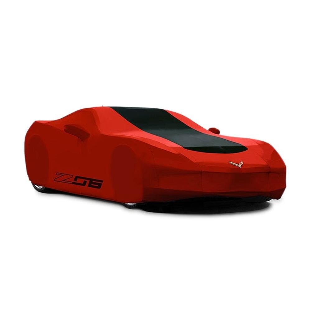 Corvette Car Cover - Z06 & Flags Logo - Outdoor - Red w/Black Stripe : C7 Z06