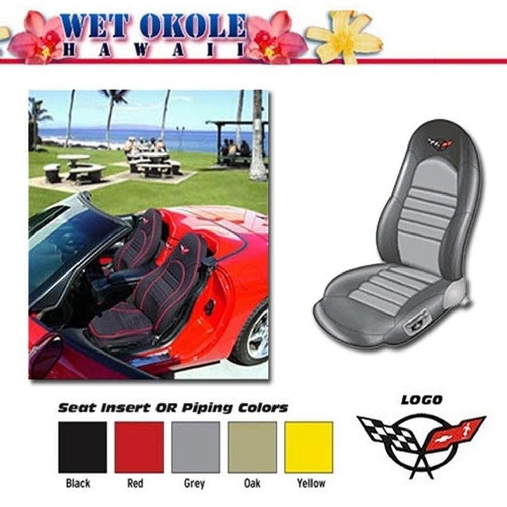 Corvette Seat Covers - Neoprene Black with Red Inserts (Single Electric Seats) : 1997-2004 C5 & Z06
