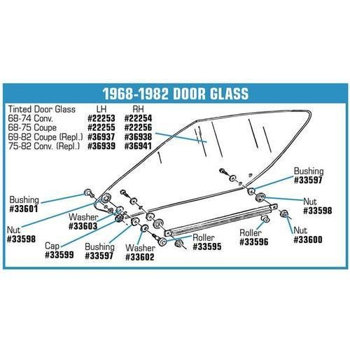 Corvette Door Glass. Tinted Coupe LH Replacement: 1969-1982