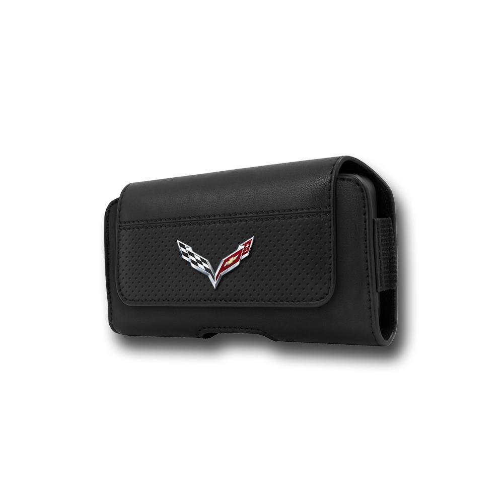 C7 Corvette Stingray Logo - Leather Cell Phone Belt Case : Black