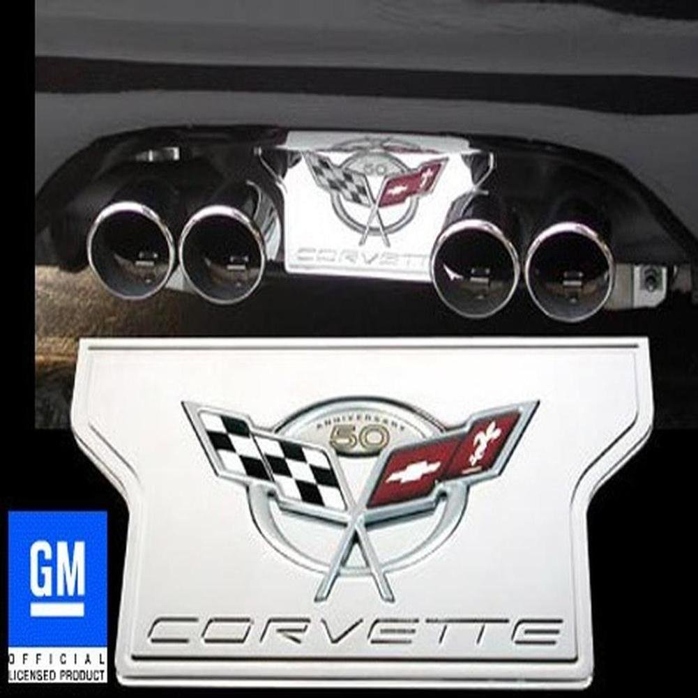 Corvette Exhaust Plate - Billet Chrome with 50th Anniversary Logo : 1997-2004 C5 & Z06