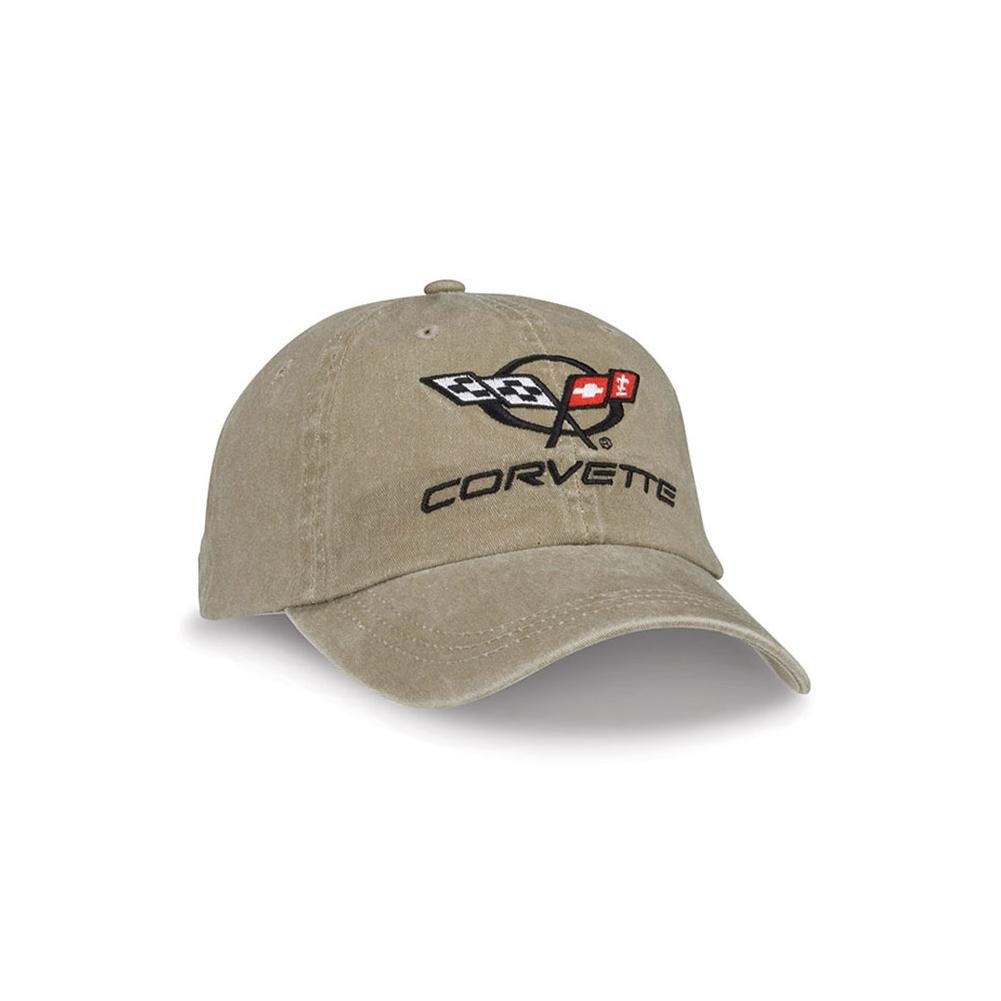 Corvette - Khaki Unconstructed - C5 Emblem and Script Hat/Cap : 1997-2004 C5