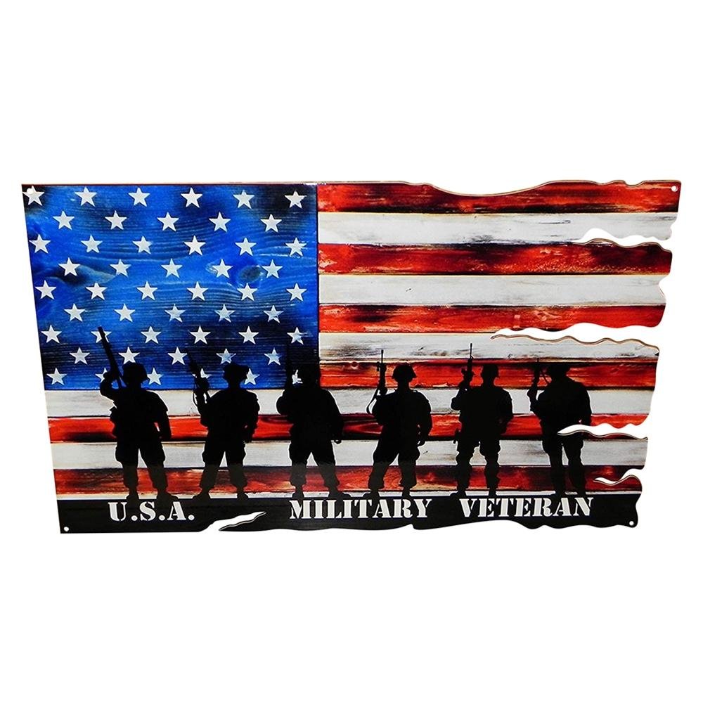 Military Veteran USA Flag Metal Wall Sign : 24