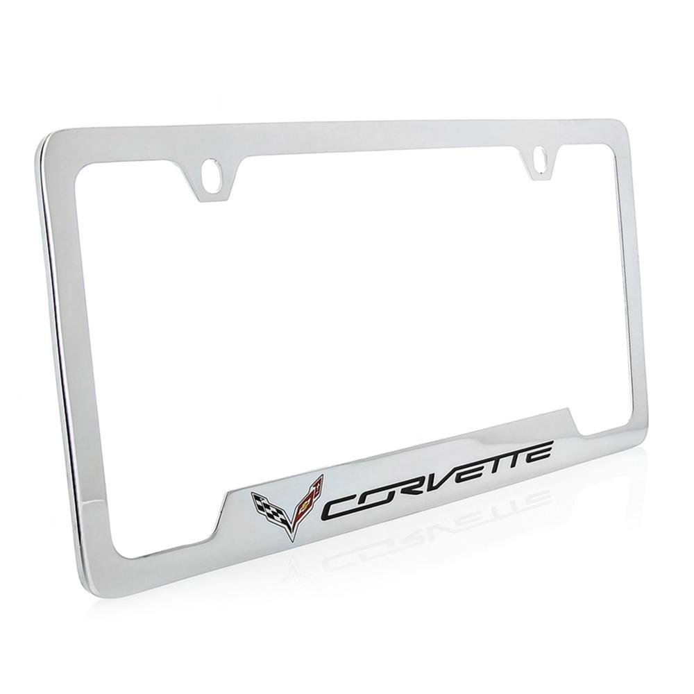 C7 Corvette Stingray Open Corner License Plate Frame - Chrome