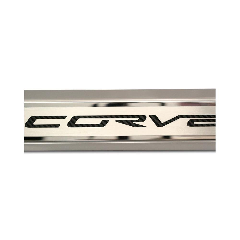 Corvette C6 Executive Series Door Sill - Polished/Brushed Inner - Colored Carbon Fiber Inlay : 2005-2013 C6