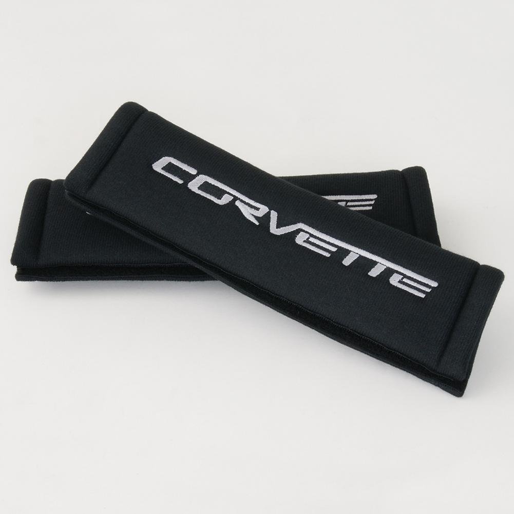 Corvette Black Embroidered Seatbelt Harness Pads : C6 2005-2013