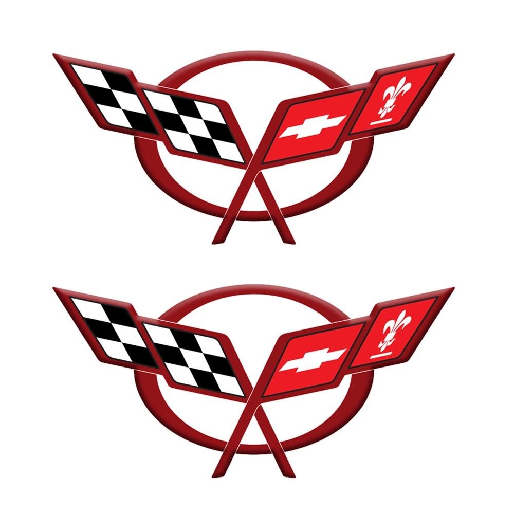 Corvette Domed Decal - 3.75" x 1.875" - 50th Red - 2 pc. Set : 1997-2004 C5 Logo