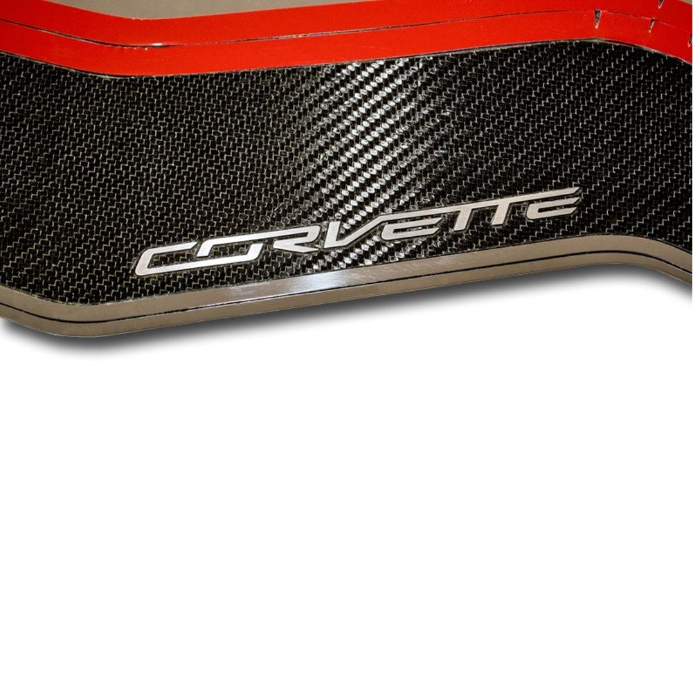 Corvette Front Lip Splitter - Polished w/Carbon Fiber Overlay - "Corvette" Script : C7 Stingray, Z51