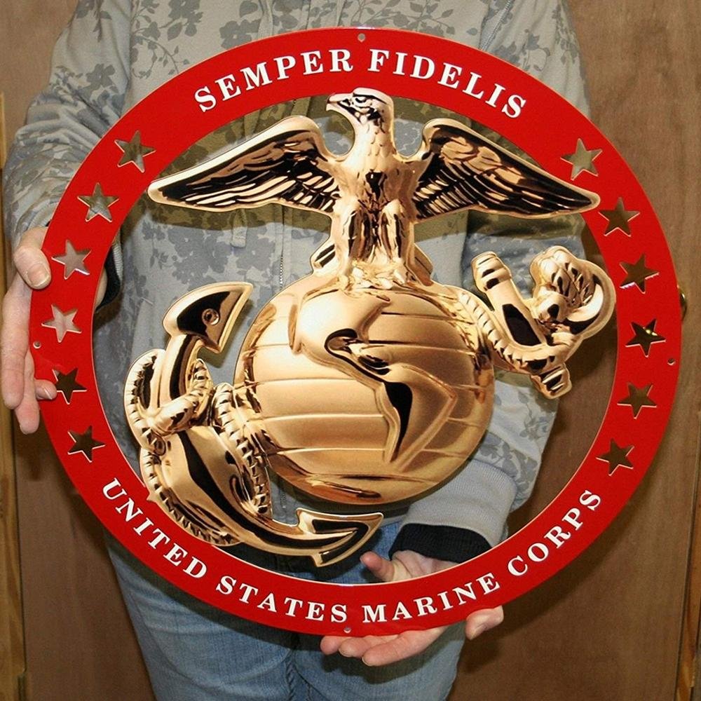 USMC Globe Round Enlisted Metal Wall Sign w/Red Circle : 19" x 19"