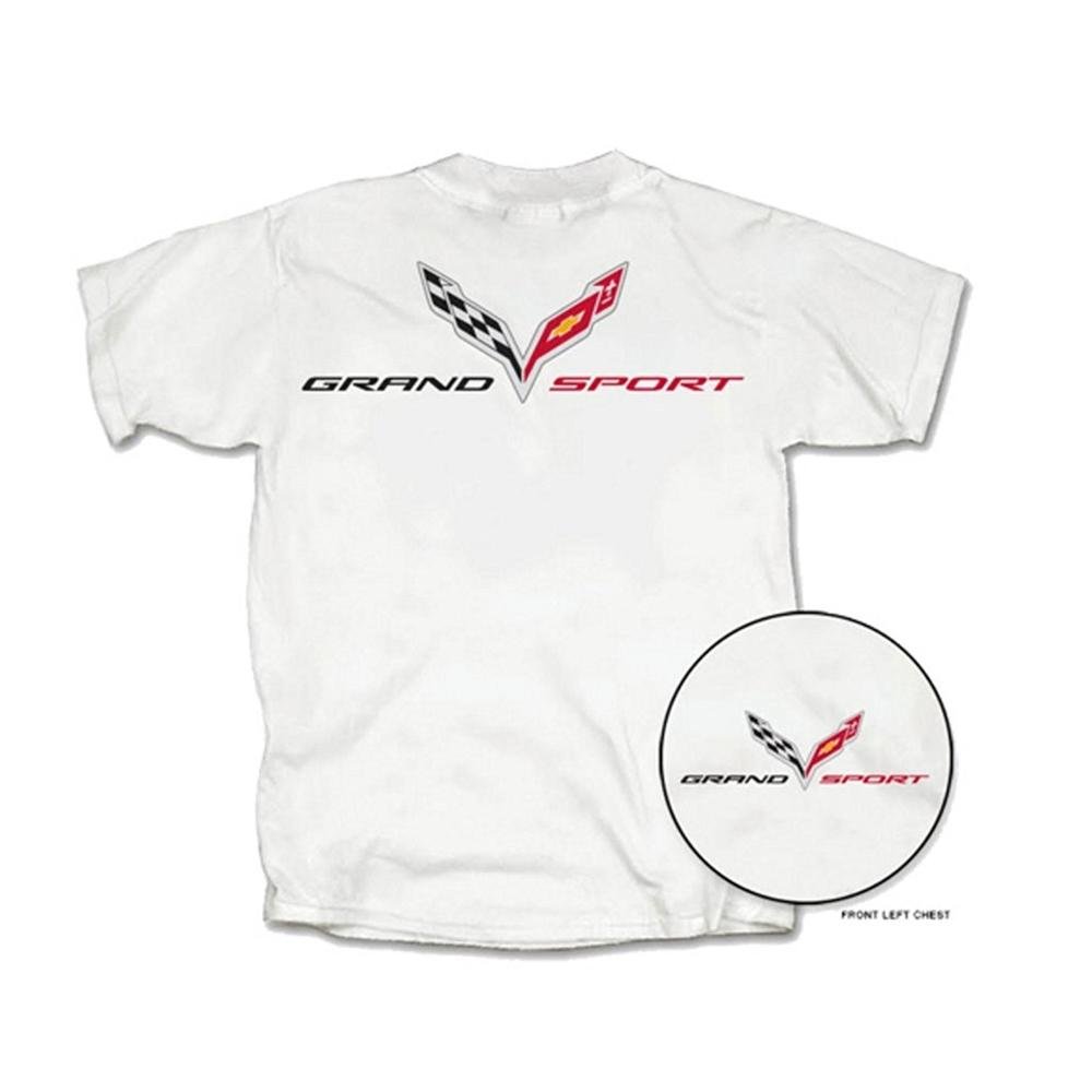 C7 Corvette Grand Sport with Crossed Flags Tee Shirt : White