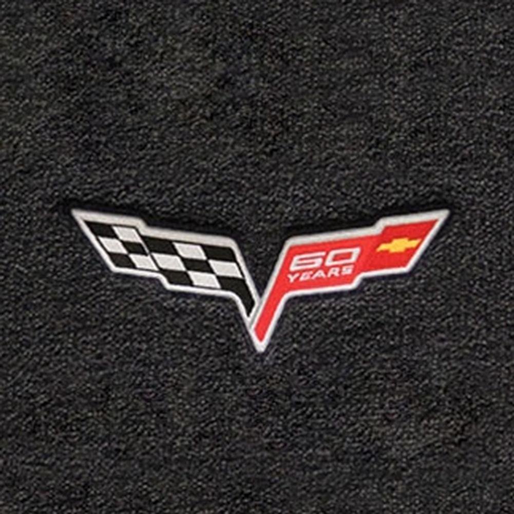 Corvette Lloyd Ultimat Floor Mats - 60th Anniversary in Cross Flags : 2007.5-2013 C6, Z06, Grand Sport & ZR1- Ebony - Set of 2