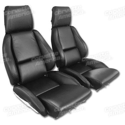 Corvette Mounted Driver Leather Seat Covers. Black Standard Not Perfed: 1984-1988
