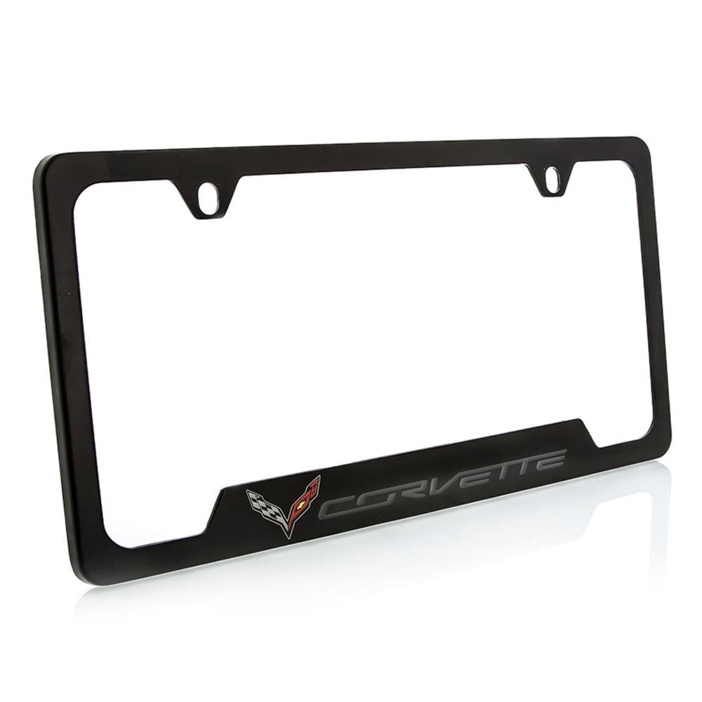 C7 Corvette Stingray Open Corner License Plate Frame - Polished Black