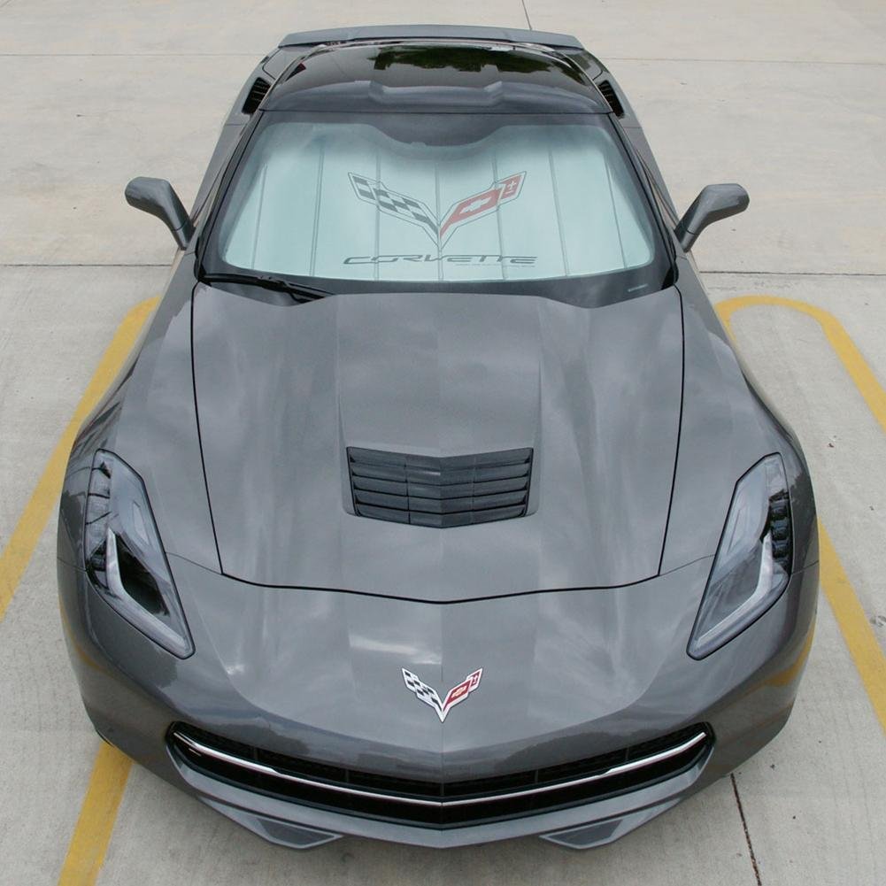 Corvette Logo Accordion Style Sunshade - Insulated Silver : C7 Stingray, Z51, Z06, Grand Sport