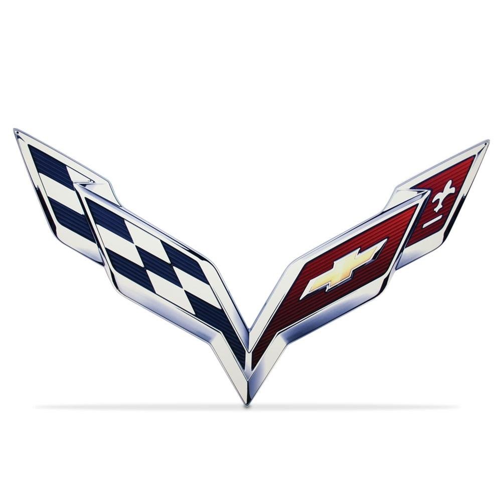 C7 Corvette Stingray Crossed-Flag Emblem Metal Sign (24" x 15")