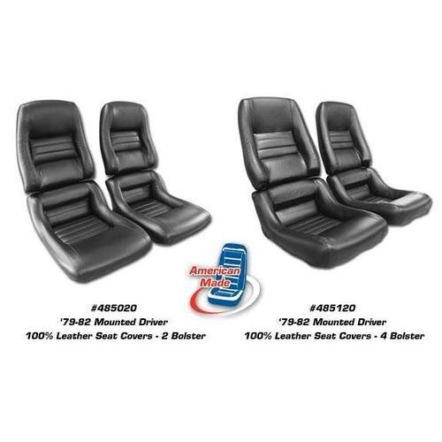 Corvette Driver Leather Seat Covers. Black 100%-Leather 4-Bolster: 1979-1982