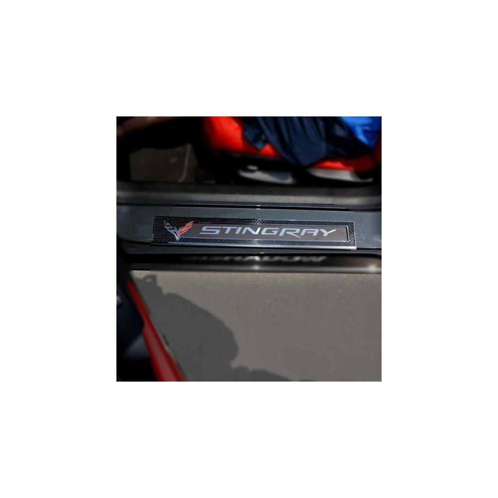 Corvette Door Sill - Carbon Fiber Overlay with Polished Trim : C7 Stingray, Z51